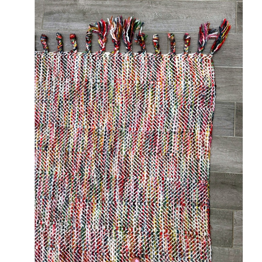 World Market Multicolor Woven Throw Blanket Boho Fringe 50x60 Tassels Textured - Picture 4 of 8